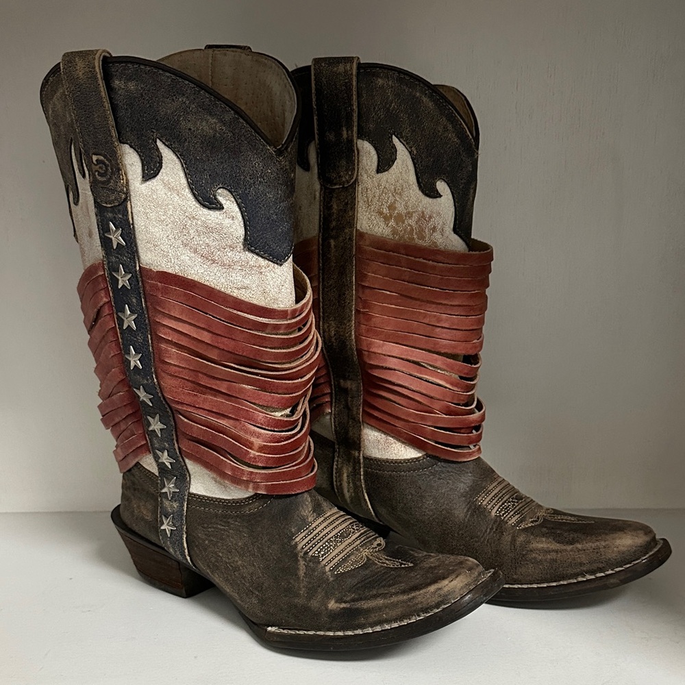 Durango Brown, Red & Cream Western Fringe Cowboy Boots